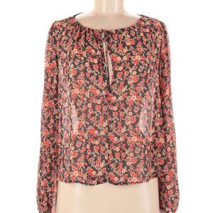 EUC Free People Intimately floral blouse top long sleeve tie collar size M
